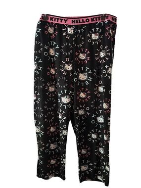 Hello Kitty Black Pajama Pants with Pink Waistband and Pastel Accents XXL